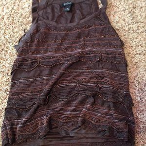 WHBM brown ruffly tank top with bronze